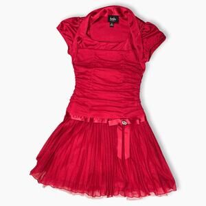 Girls 12 By & By Red Glitter Party Dress Holiday Rhinestone Drop Waist